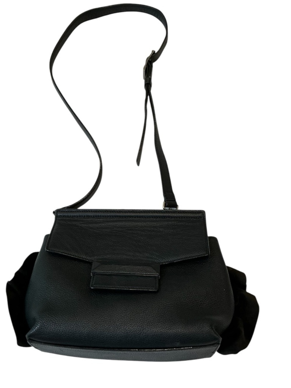 Decke Classic Black Leather Top-Handle Satchel Women Bags Velvet Ruffed Trim
